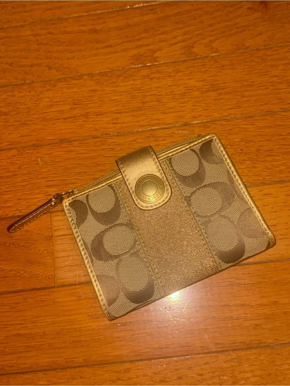 Y2K Coach Metallic Gold Signature Compact Wallet
